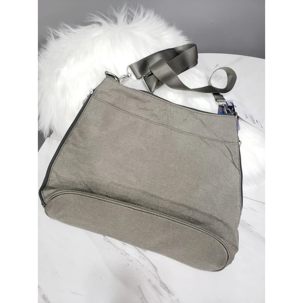 NEW Baggallini Womens Helsinki Crossbody Hobo Light Grey Purse Bag 15